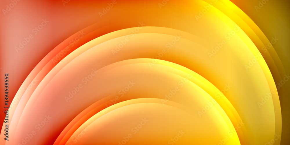 Poster Abstract background features curved layers, warm color palette. Shades transition from red to orange, then yellow. Smooth gradients create dynamic visual effect.
