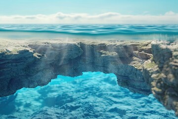 Travel and Vacation Background 3D Illustration with Cut of the Ground and the Grass Landscape