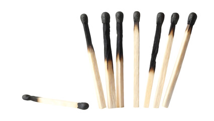 set burned extinguished matches isolated on white background PNG. GENERATIVE AI