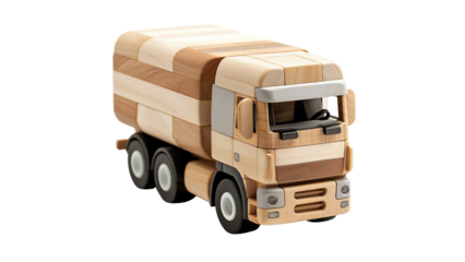 Png of A beautifully crafted wooden toy truck, featuring a multi-toned design with smooth edges, perfect for imaginative play.