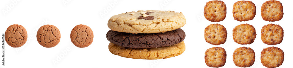 Poster Isolated minimalist mockups of various cookies on a clean white background showcasing different textures and colors