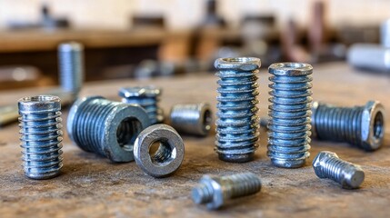 A screwdriver securing a screw into a steel metal plate, accompanied by a spanner, bolt, screw, and nuts
