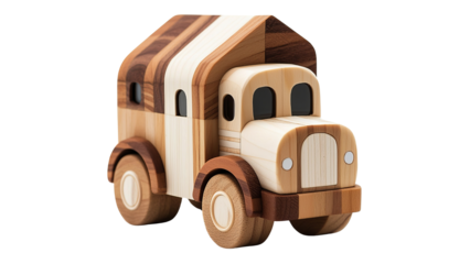 Png of Colorful wooden toy truck, showcasing a blend of natural colors and smooth finishes, perfect for imaginative play.