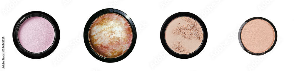 Aufkleber isolated minimalist mockups showcasing four cosmetic powder containers with varying textures and sha