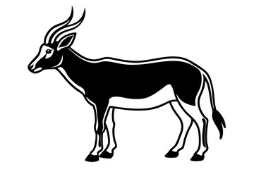Elegant Addax antelope silhouette in minimalist line art vector style. This clean and modern wildlife design features the distinctive curved horns and sleek profile of the desert-dwelling Addax, 