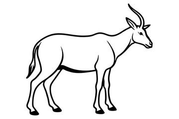 Elegant Addax antelope silhouette in minimalist line art vector style. This clean and modern wildlife design features the distinctive curved horns and sleek profile of the desert-dwelling Addax, 