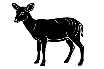Elegant Addax antelope silhouette in minimalist line art vector style. This clean and modern wildlife design features the distinctive curved horns and sleek profile of the desert-dwelling Addax, 