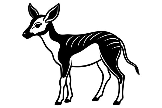 black and white okapi standing silhouette clip art preview