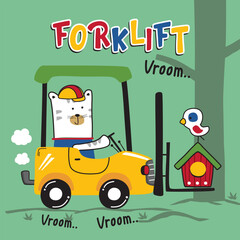 Cartoon bear driving a forklift with 