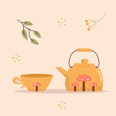 A cozy collection of ceramic tea goodies: teapots, cups, mugs, and vintage-style sets. Fun isolated illustrations and vectors for tea lovers and home kitchen vibes!