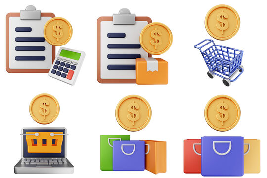 3d trading money transaction finance currency icon set bundle illustration