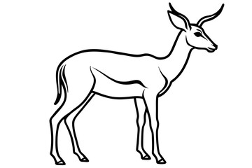 Elegant Addax antelope silhouette in minimalist line art vector style. This clean and modern wildlife design features the distinctive curved horns and sleek profile of the desert-dwelling Addax, 