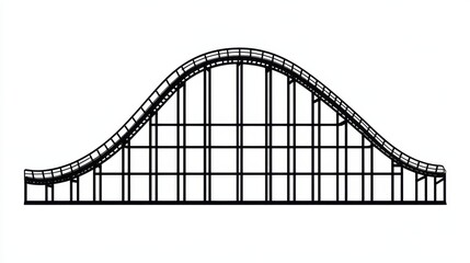 Black and White Outline of a Classic Amusement Park Roller Coaster Design for Creative Projects