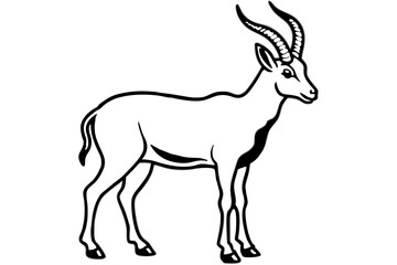 Elegant Addax antelope silhouette in minimalist line art vector style. This clean and modern wildlife design features the distinctive curved horns and sleek profile of the desert-dwelling Addax, 