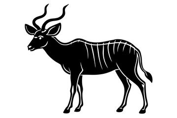 Elegant Addax antelope silhouette in minimalist line art vector style. This clean and modern wildlife design features the distinctive curved horns and sleek profile of the desert-dwelling Addax, 