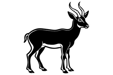 Elegant Addax antelope silhouette in minimalist line art vector style. This clean and modern wildlife design features the distinctive curved horns and sleek profile of the desert-dwelling Addax, 