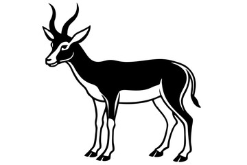 Elegant Addax antelope silhouette in minimalist line art vector style. This clean and modern wildlife design features the distinctive curved horns and sleek profile of the desert-dwelling Addax, 