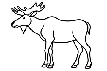 Elegant Addax antelope silhouette in minimalist line art vector style. This clean and modern wildlife design features the distinctive curved horns and sleek profile of the desert-dwelling Addax, 