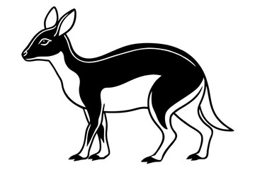 Elegant Addax antelope silhouette in minimalist line art vector style. This clean and modern wildlife design features the distinctive curved horns and sleek profile of the desert-dwelling Addax, 