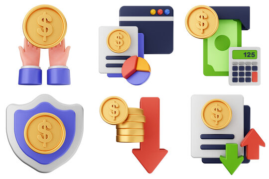 3d trading money transaction finance currency icon set bundle illustration