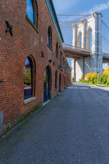 The iconic Brooklyn Bridge stretching across the East River