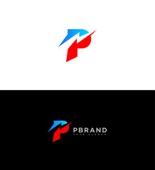 Modern Red Blue Letter P Logo Design with Lightning Bolt