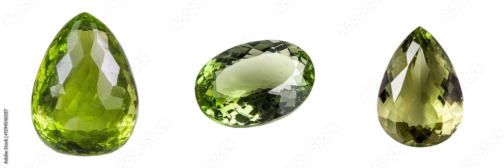 Poster Beautiful collection of isolated minimalist mockups featuring various green gemstones on a clean background