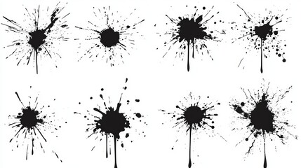 Black liquid sprays. Abstract wet splash marks for a tattoo design, river wave ripple stain splash simple marine sketch. Modern isolated set