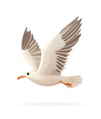 Obraz premium A cartoon image of a white seagull gliding with outstretched wings, revealing its entire wingspan. Perfect for projects about nature, birds, and wildlife
