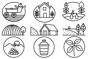Sustainable agriculture line art illustration promoting green farming practices
