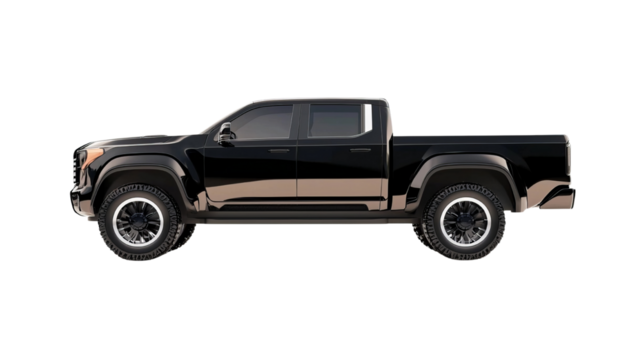 Png of Sleek black pickup truck showcasing a modern design and rugged features, perfect for adventurous drives.