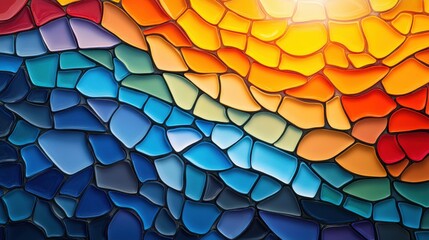 Fototapeta premium A vibrant, abstract mosaic of colorful tiles arranged in a flowing pattern, showcasing shades of blue, orange, and yellow that evoke a sense of movement.
