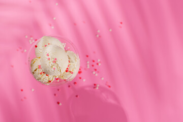 A charming ice cream treat adorned with heart-shaped decor