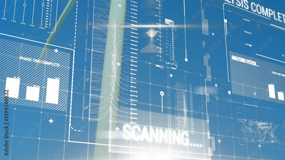 Poster animation showing futuristic data charts and graphs on blue background