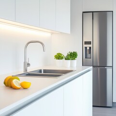 Modern kitchen sink and lemons