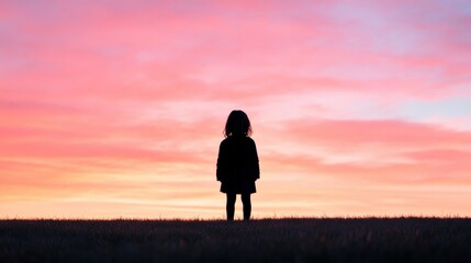Child gazes at colorful sunset