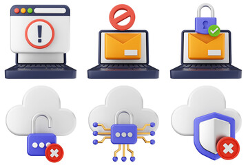 3d internet security protection icon set bundle