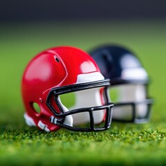 Fototapeta premium Football helmets on turf