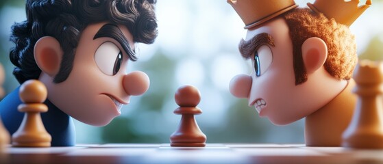 Cartoon chess game with serious rivals