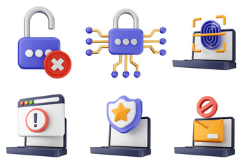 3d internet security protection icon set bundle