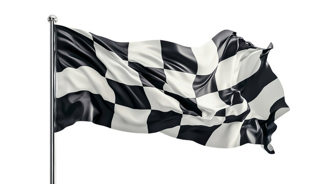 recommend clip art: Png of A waving black and white checkered flag, symbolizing the finish line in racing events, showcasing dynamic motion.