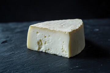 A Single Wedge of Delicious Creamy White Cheese Displayed on Black Slate