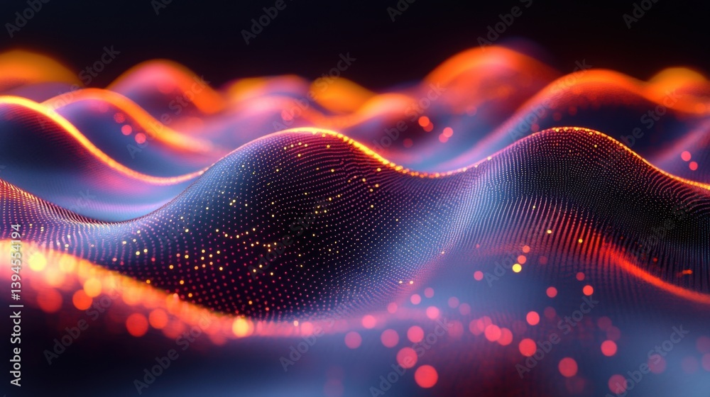 Poster a vibrant, abstract representation of flowing waves, illuminated with glowing colors, creating a dyn