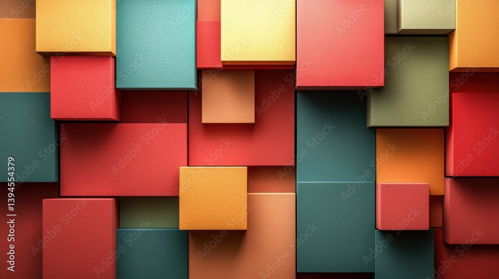 Poster a vibrant abstract composition featuring colorful rectangular blocks arranged in various sizes, crea