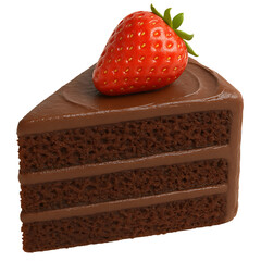 3D slice chocolate cake with strawberry