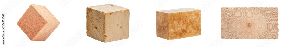 Poster unique shapes of natural wood arranged on a white minimalist background showcasing texture and desig