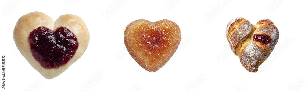 Poster Creative minimalist mockups of heart-shaped pastries with various fillings displayed on a simple background