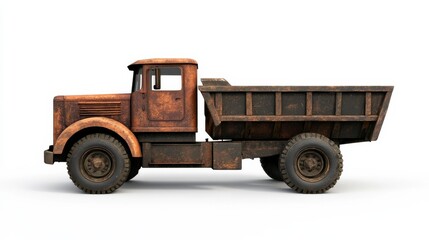 Fototapeta premium Vintage Rusty Dump Truck Profile View with Detailed Texture and Weathered Appearance