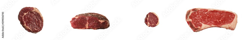 Leinwandbilder minimalist mockups of isolated cuts of beef showcasing different textures and shapes on a white back