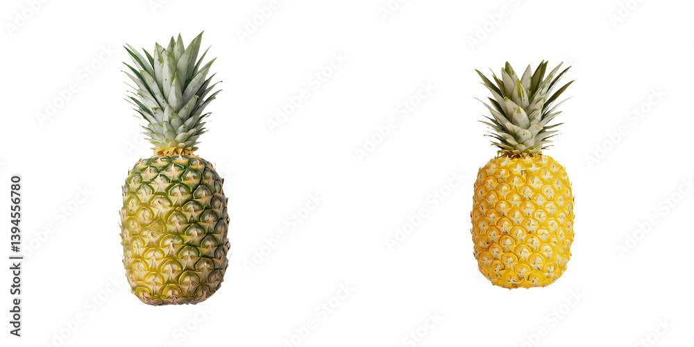 Poster minimalist mockup of two pineapples showcasing different color variations on a white background